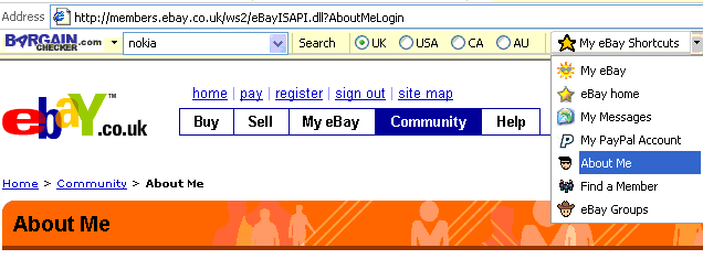 Screenshot of misspelled auctions eBay search Toolbar